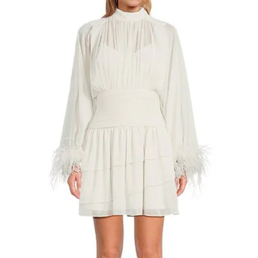 Long sleeve feather cuff dress